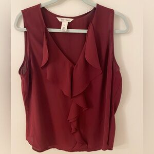 White House Black Market Burgundy Ruffle Top